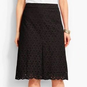 10P Talbots Black Eyelet Floral Skirt Petite A Line 100% Cotton